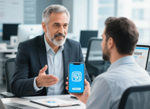 مدیر کسب و کار سنتی ایرانی در حال مشاوره برای گذار به دیجیتال