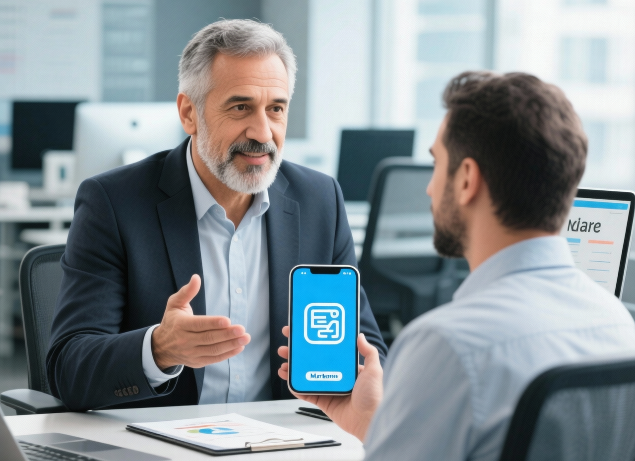 مدیر کسب و کار سنتی ایرانی در حال مشاوره برای گذار به دیجیتال